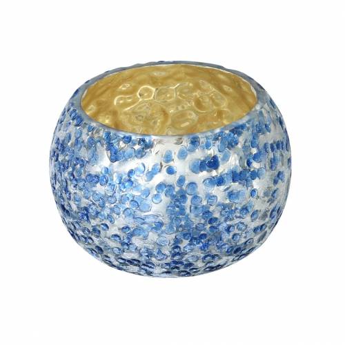 Floristik24 Lantern made of glass silver blue Ø8.5cm H6cm