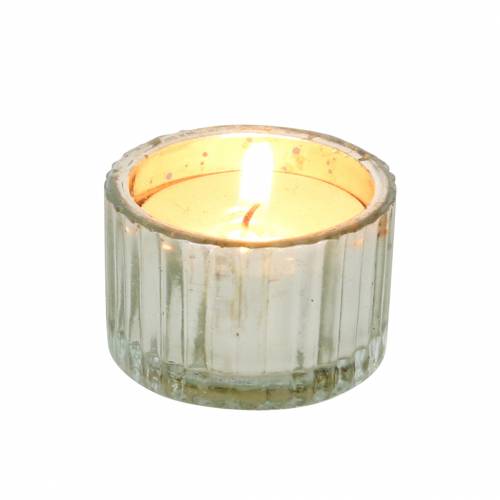 Floristik24 Tealight glass vintage farmer's silver Ø4.8cm H3cm 4pcs