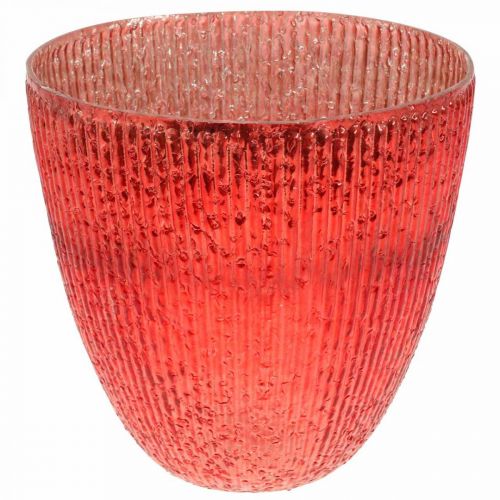 Candle glass lantern red glass deco vase Ø21cm H21.5cm