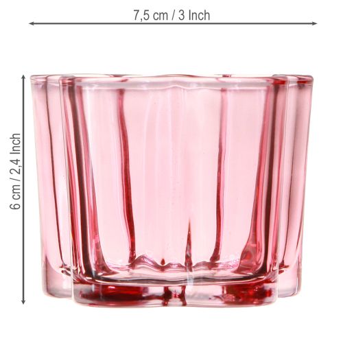 Product Tealight holder flower tealight glass pink Ø7.5cm H6cm 6pcs