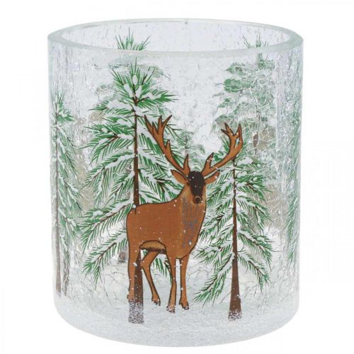 Tealight holder glass Christmas Crackle tealight glass H10cm
