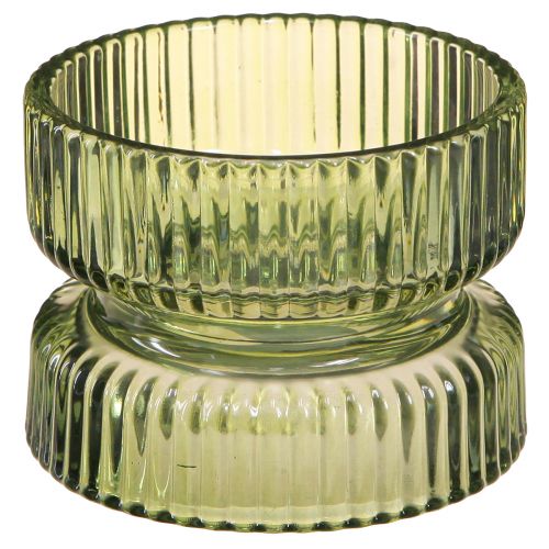 Floristik24 Tealight Holder Glass Decoration Ribbed Green Ø9cm H7cm 4 pcs