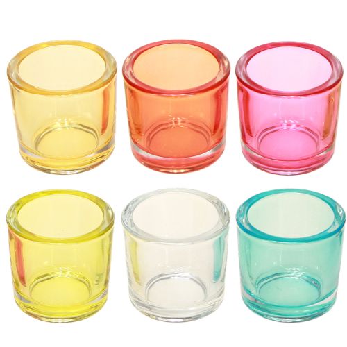 Product Tealight holder glass lanterns colored assorted Ø6.5cm H6cm 6pcs