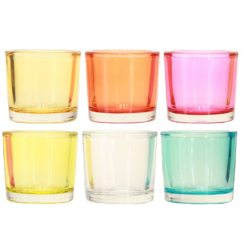 Product Tealight holder glass lanterns colored assorted Ø6.5cm H6cm 6pcs