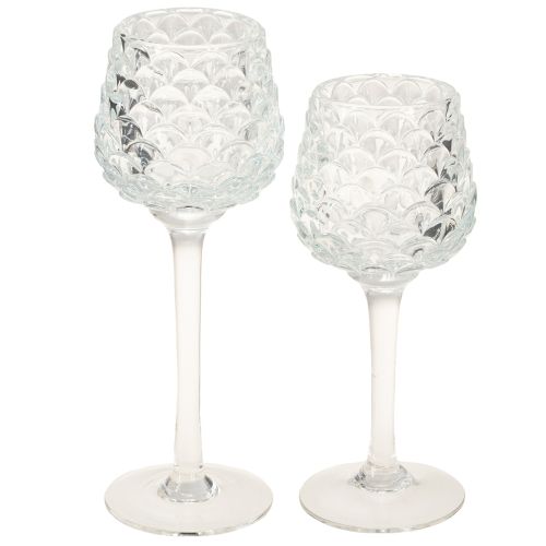 Tealight holder glass cone with base H19.5/22.5cm set of 2