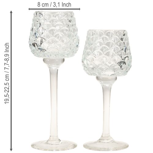 Product Tealight holder glass cone with base H19.5/22.5cm set of 2