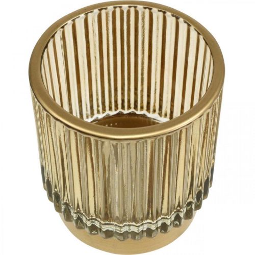 Floristik24 Lantern glass ribbed tealight holder gold H8cm 2pcs
