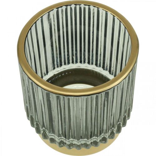 Floristik24 Lantern glass ribbed tealight holder gold/grey H8cm 2pcs