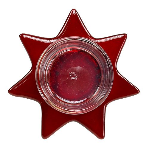 Floristik24 Tealight holder red star shape with glass Ø10cm H10,5cm 2pcs