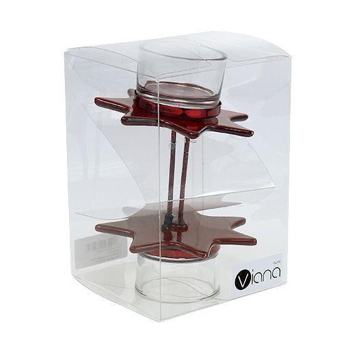 Floristik24 Tealight holder red star shape with glass Ø10cm H10,5cm 2pcs