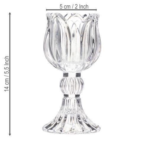 Product Glass candle holders with a floral pattern for elegant table decoration, 14cm, 2 pieces