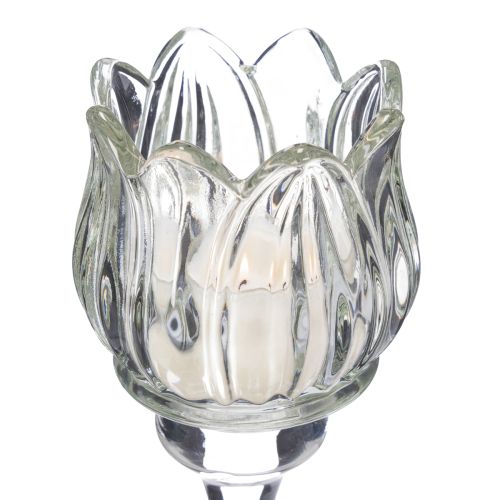 Product Glass tealight holder, decorative flower shape for a stylish ambience, 17cm