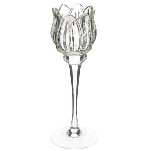 Glass flower candle holder for elegant table decoration, events and weddings, 22cm