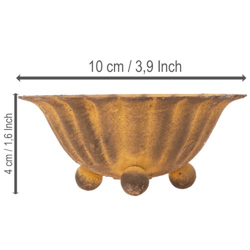Vintage tealight holder, small bowl, rust-colored metal, Ø10cm, H4.5cm | Floristik24.co.uk
