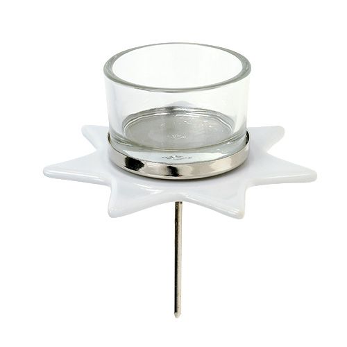 Floristik24 Tealight holder white star shape with glass Ø10cm H10,5cm 2pcs