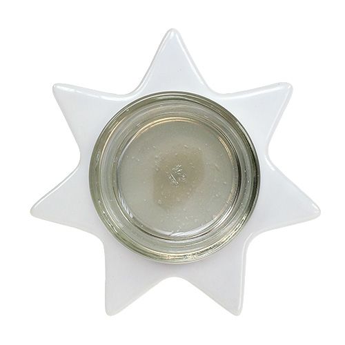 Product Tealight holder white star shape with glass Ø10cm H10,5cm 2pcs