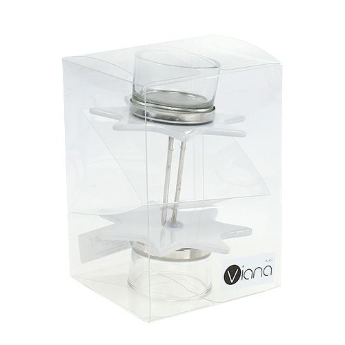 Floristik24 Tealight holder white star shape with glass Ø10cm H10,5cm 2pcs