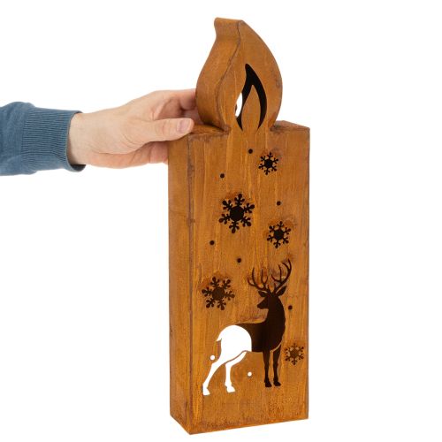 Christmas tealight holder, rusted metal candle holder, deer, 45x14cm | Floristik24.co.uk