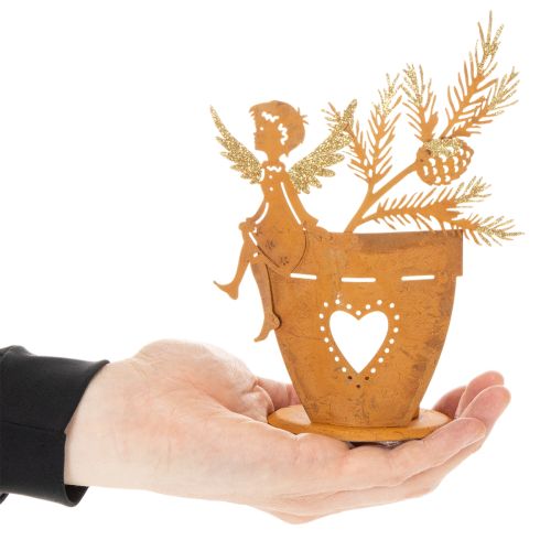 Christmas tealight holder, angel decoration, rust decoration, Ø8cm H18cm | Floristik24.co.uk
