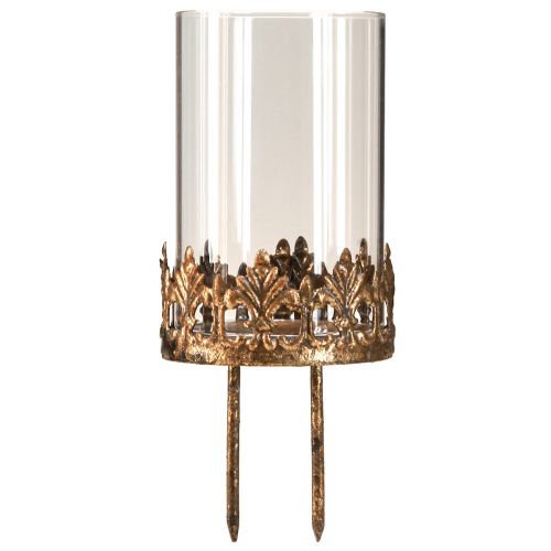 Floristik24 Tealight holder with glass for sticking antique look gold Ø5.5cm 4pcs