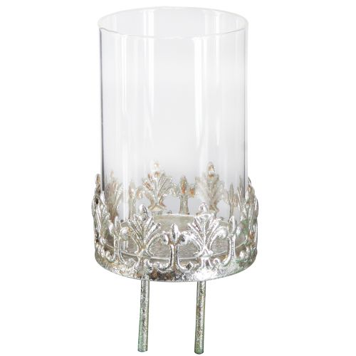 Floristik24 Tealight holder with glass for sticking vintage silver Ø5.5cm H8cm 4pcs