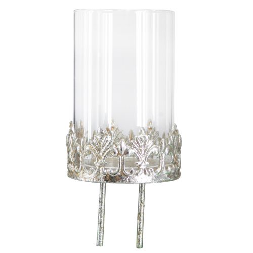 Floristik24 Tealight holder with glass for sticking vintage silver Ø5.5cm H8cm 4pcs