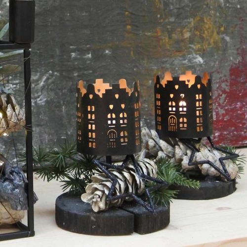 Floristik24 Candleholder City Black Tealight holder to stick Ø8cm