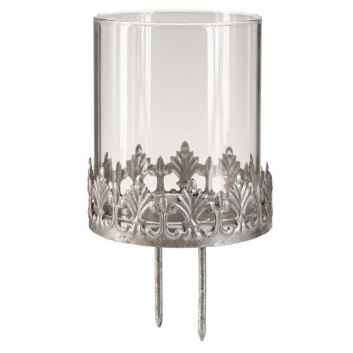 Floristik24 Tealight holder with glass silver antique Ø7cm 4 pcs