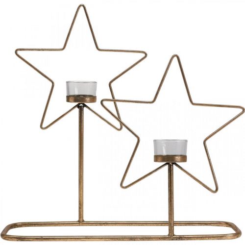 Product Tea light holder Star Metal Golden Vintage 2 flames L38cm