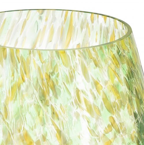 Product Tealight holder glass decoration yellow green pattern Ø6.5cm H10cm