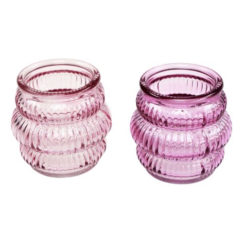 Floristik24 Tealight holder glass decoration purple pink Ø7.5cm H7.5cm 2pcs