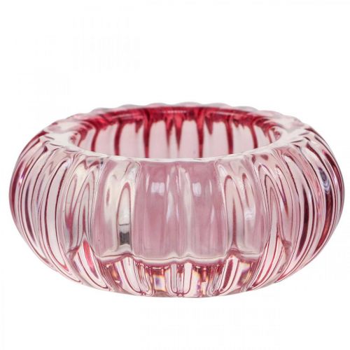 Tealight Holder Glass Candle Holder Round Pink Ø8cm H3.5cm