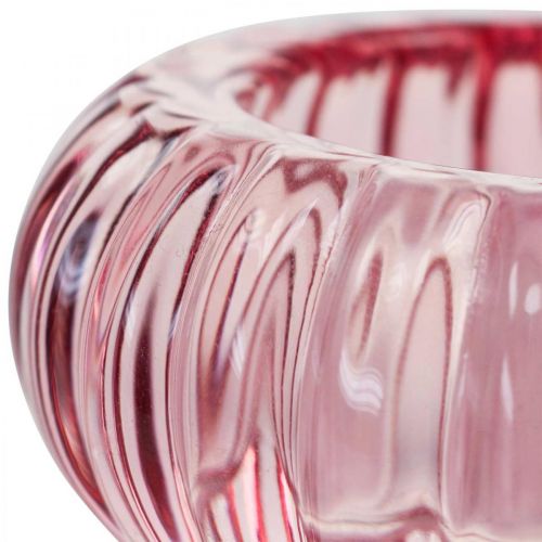 Floristik24 Tealight Holder Glass Candle Holder Round Pink Ø8cm H3.5cm
