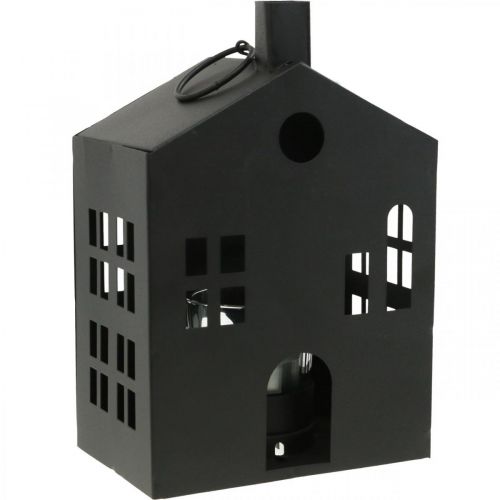 Tea light holder house black metal, light house Ø4.4cm H18cm