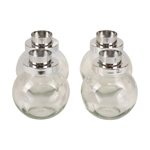 Tealight holder candlestick glass metal silver Ø10.5cm 4pcs