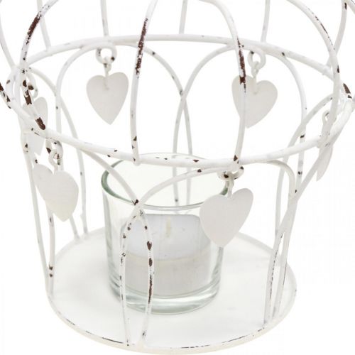 Floristik24 Tea light holder crown with hearts shabby chic white Ø14cm H22cm