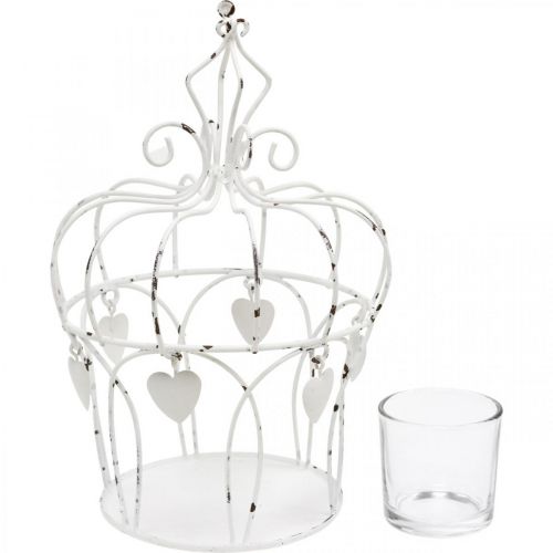Floristik24 Tea light holder crown with hearts shabby chic white Ø14cm H22cm