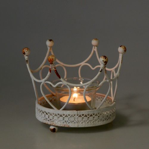 Floristik24 Tealight holder crown white Ø13cm H9,5cm