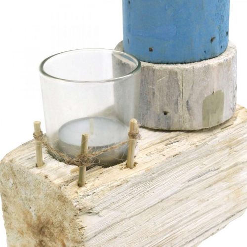 Product Wooden lighthouse with tea light glass maritime decoration blue, white H38cm