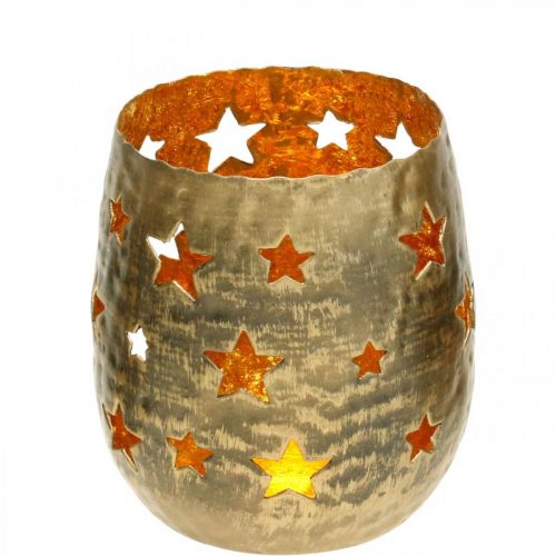 Floristik24 Advent decoration tealight holder with stars metal golden Ø8.5cm H11cm