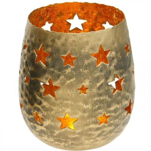 Product Tealight holder Christmas decoration stars antique optics metal golden Ø9cm H13cm