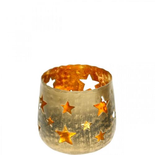 Floristik24 Tealight holder with stars Christmas decoration metal golden Ø8cm H7cm