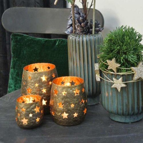 Floristik24 Advent decoration tealight holder with stars metal golden Ø8.5cm H11cm