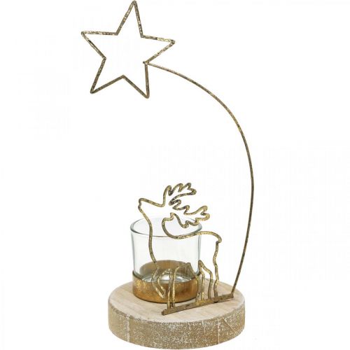 Product Tealight holder reindeer and poinsettia metal Ø10cm H24cm