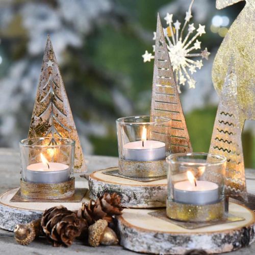 Floristik24 Tealight holder Christmas tree metal, glass lantern H15cm 3pcs