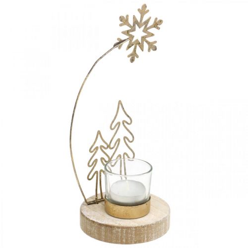 Floristik24 Tealight holder fir and snowflake metal Ø10cm H24cm