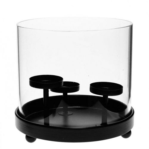 Floristik24 Tea light holder hurricane glass metal black Ø19cm H18cm