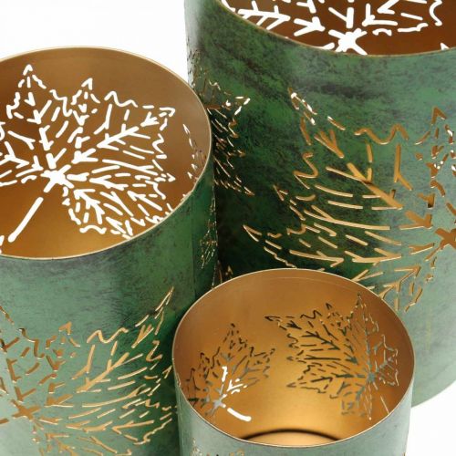 Floristik24 Lantern metal leaves green, golden H20 / 15 / 10cm set of 3