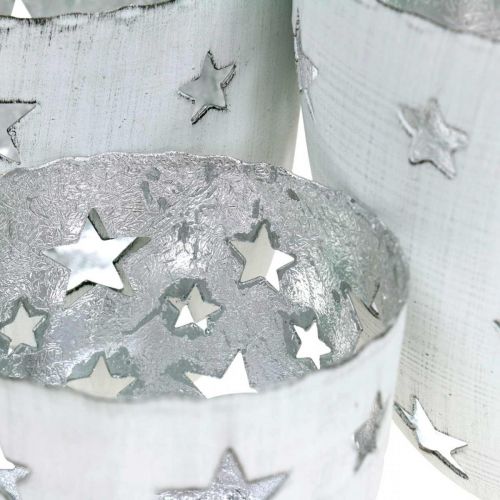 Floristik24 Christmas decoration tealight holder white with stars metal Ø12 / 10 / 8cm set of 3