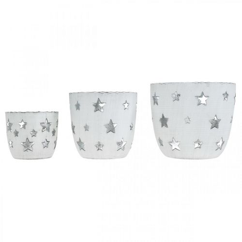 Floristik24 Christmas decoration tealight holder white with stars metal Ø12 / 10 / 8cm set of 3